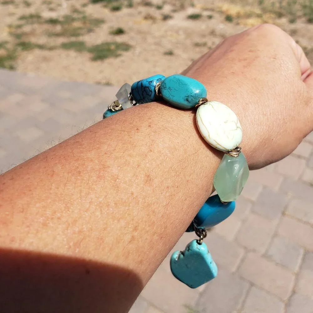Chico's Chunky Faux Turquoise Stretch Bracelet - Picture 3 of 5